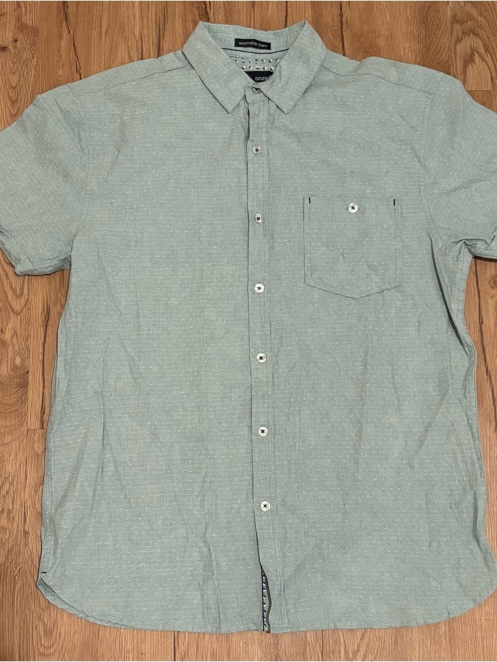 Bruno Linen blend Men's pastel Green Button-Up short sleeve Shirt size small s